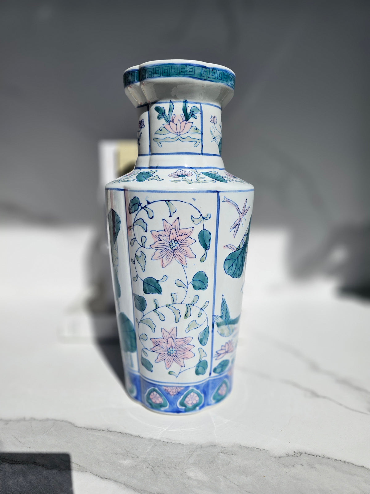 Chinoiserie Inspired Floral Large Ceramic Vase