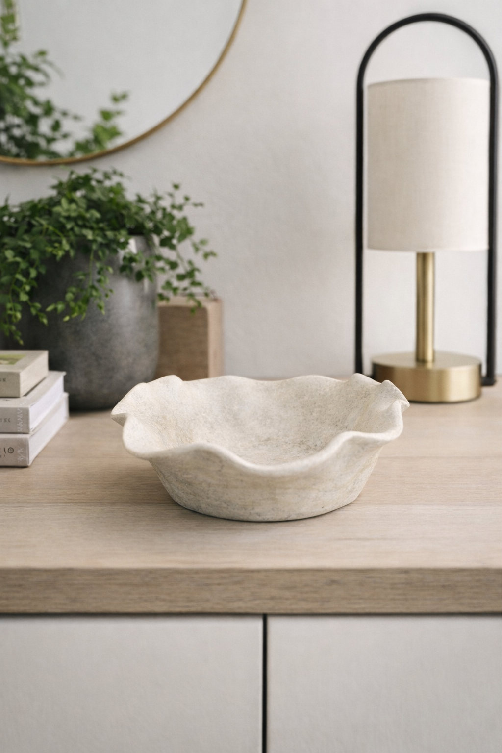Organic Stone Bowl Planter | Sculptural Decorative Bowl | Neutral Textured Home Decor | Modern Coastal Styling