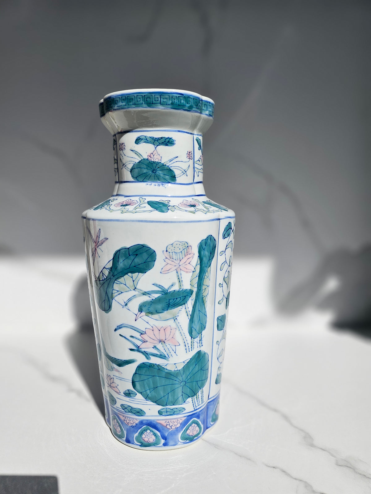 Chinoiserie Inspired Floral Large Ceramic Vase