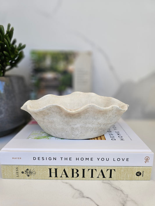 Neutral sculptural bowl planter designed for modern Hamptons and coastal interiors