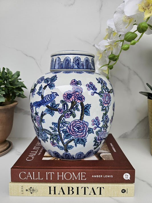 Blue & White Floral Ginger Jar – Decorative Ceramic Jar with Lid